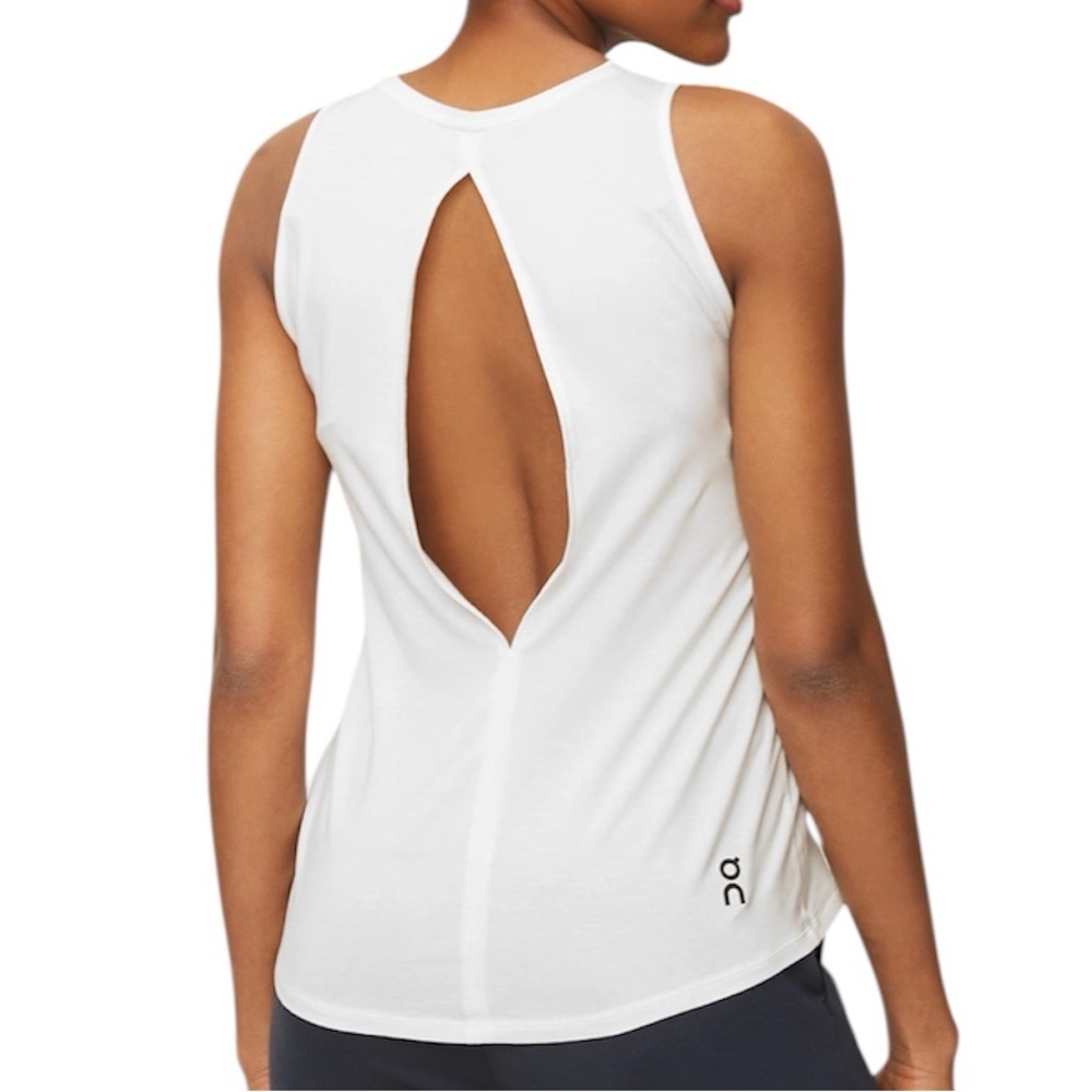 ON RUNNING ON CLOUD Brand New White Active Tank Top Cut Out Loose Fit Yoga Sz XS
